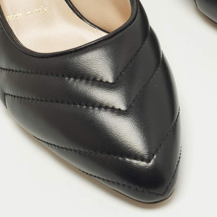 Pre Owned Gucci Size 37 Black Matelasse Leather Slingback Pumps