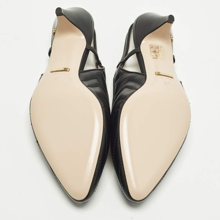 Pre Owned Gucci Size 37 Black Matelasse Leather Slingback Pumps