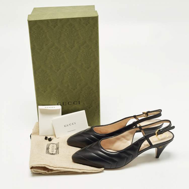 Pre Owned Gucci Size 37 Black Matelasse Leather Slingback Pumps