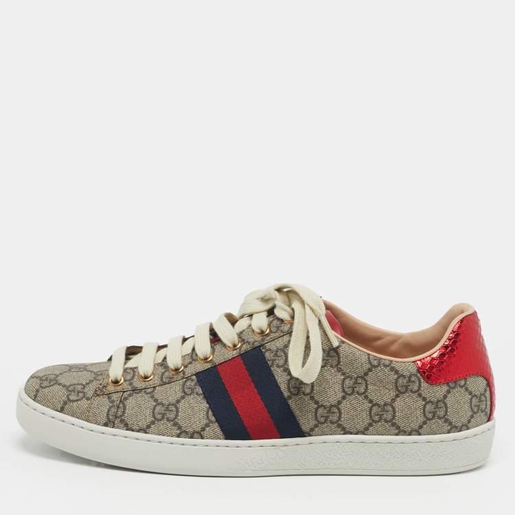 مملوكة مسبقًا Gucci Ace Size 40 Beige/Brown GG Supreme Canvas Low Top Sneakers