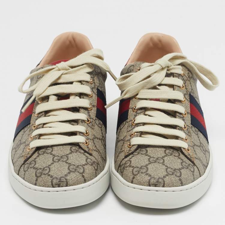 مملوكة مسبقًا Gucci Ace Size 40 Beige/Brown GG Supreme Canvas Low Top Sneakers