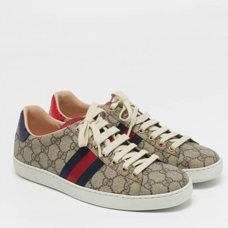 مملوكة مسبقًا Gucci Ace Size 40 Beige/Brown GG Supreme Canvas Low Top Sneakers
