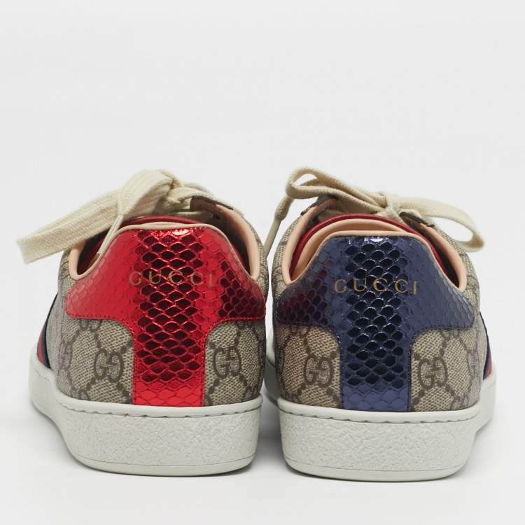 مملوكة مسبقًا Gucci Ace Size 40 Beige/Brown GG Supreme Canvas Low Top Sneakers