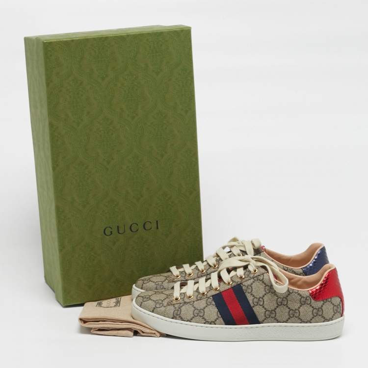 مملوكة مسبقًا Gucci Ace Size 40 Beige/Brown GG Supreme Canvas Low Top Sneakers