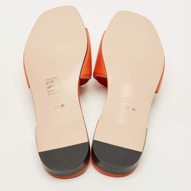 Pre Owned Gucci Interlocking G Size 42 Orange Leather Flat Slides