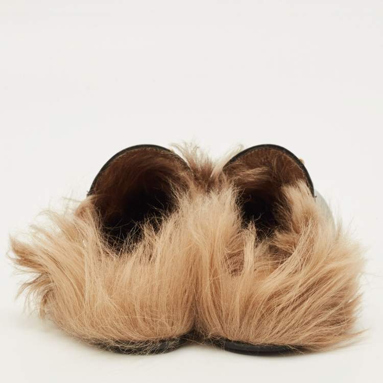 Pre Owned Gucci Princetown Size 36.5 Black Leather and Fur Mules