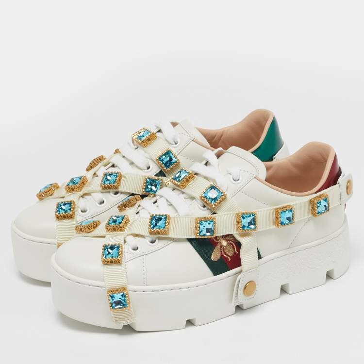 Pre Owned Gucci Flashtrek Chunky Size 35 White Leather Low Top Sneakers