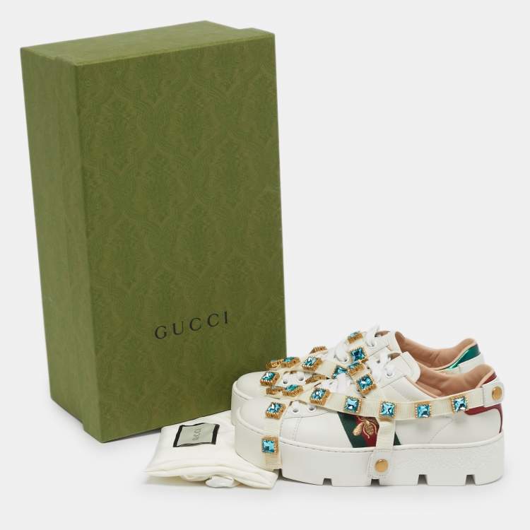 Pre Owned Gucci Flashtrek Chunky Size 35 White Leather Low Top Sneakers