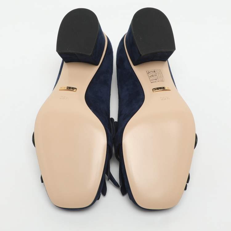 Pre Owned Gucci GG Marmont Size 36.5 Blue Suede Block Heel Pumps