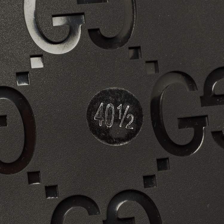 Pre Owned Gucci Double G Size 40.5 Black Guccissima Leather Flat Sandals