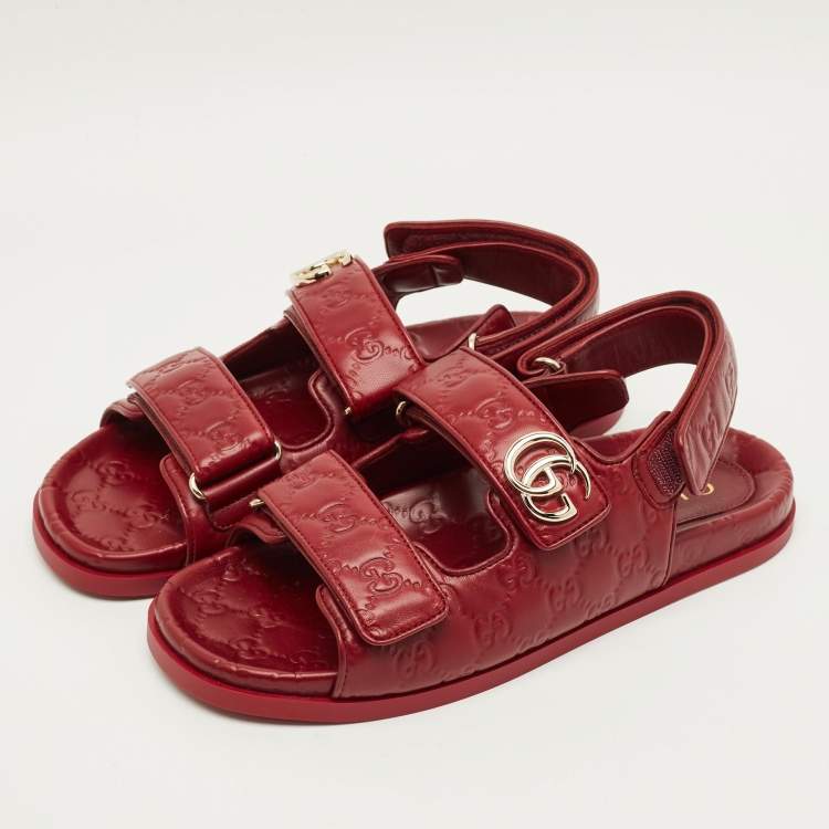 Pre Owned Gucci Double G Size 40 Burgundy Guccissima Leather Flat Sandals