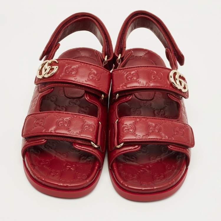Pre Owned Gucci Double G Size 40 Burgundy Guccissima Leather Flat Sandals