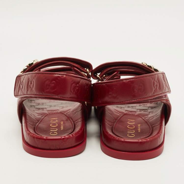 Pre Owned Gucci Double G Size 40 Burgundy Guccissima Leather Flat Sandals
