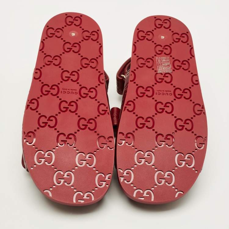 Pre Owned Gucci Double G Size 40 Burgundy Guccissima Leather Flat Sandals