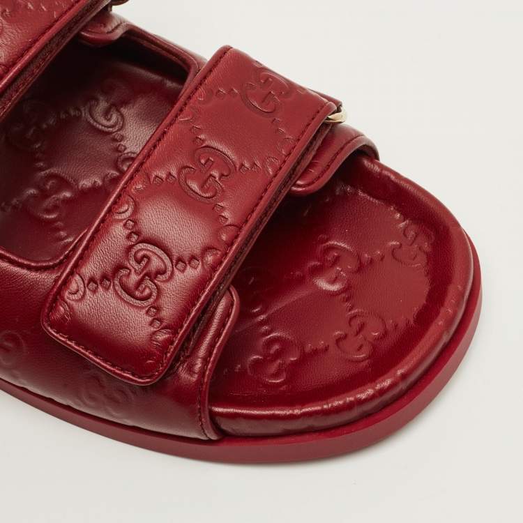 Pre Owned Gucci Double G Size 40 Burgundy Guccissima Leather Flat Sandals