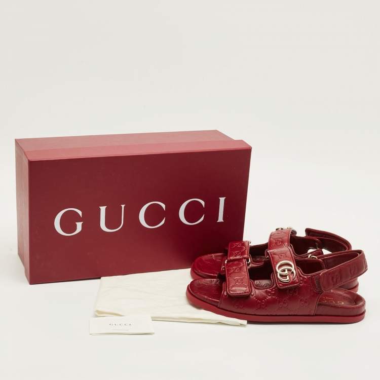 Pre Owned Gucci Double G Size 40 Burgundy Guccissima Leather Flat Sandals
