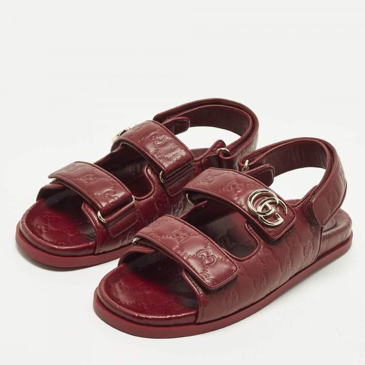 Pre Owned Gucci Double G Size 40 Burgundy Guccissima Leather Flat Sandals