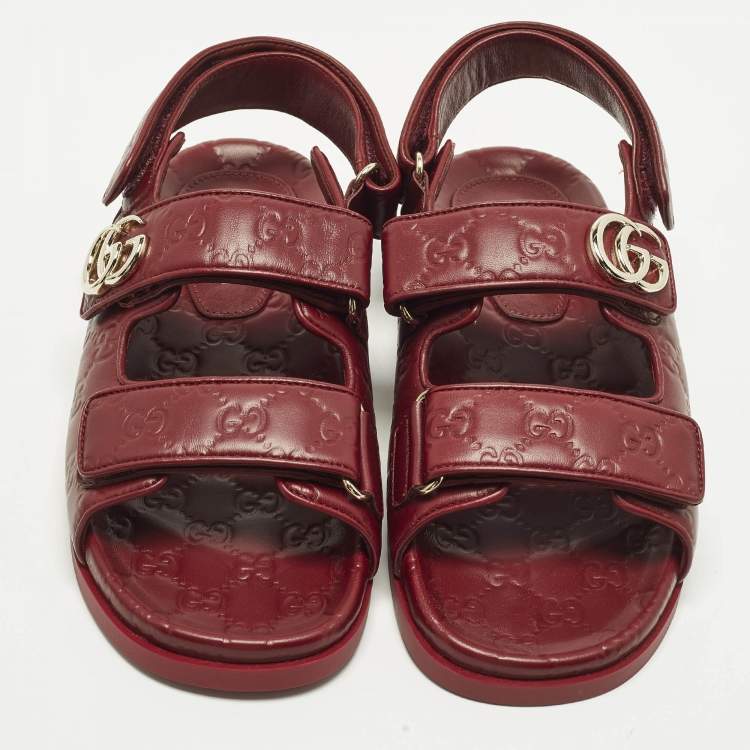 Pre Owned Gucci Double G Size 40 Burgundy Guccissima Leather Flat Sandals