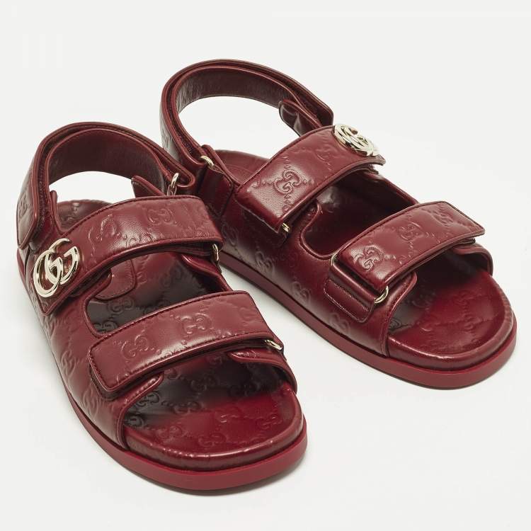 Pre Owned Gucci Double G Size 40 Burgundy Guccissima Leather Flat Sandals