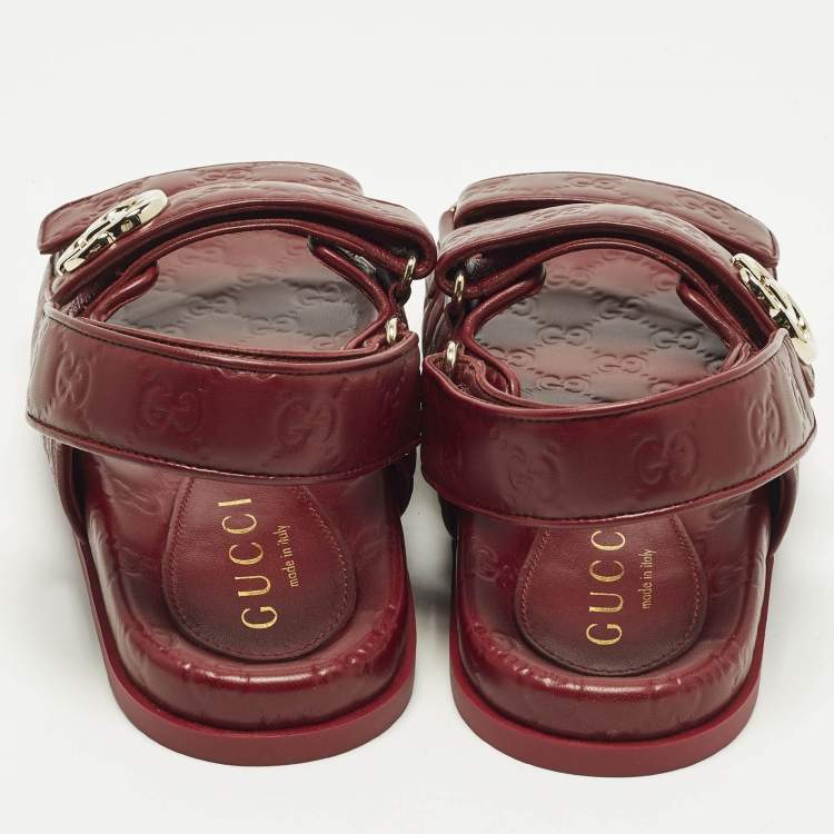Pre Owned Gucci Double G Size 40 Burgundy Guccissima Leather Flat Sandals