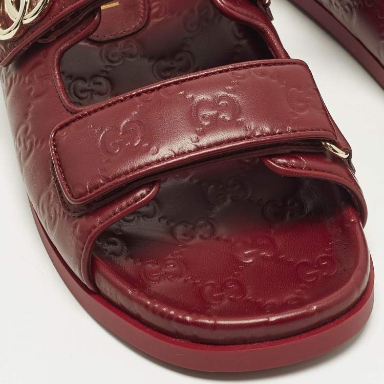 Pre Owned Gucci Double G Size 40 Burgundy Guccissima Leather Flat Sandals