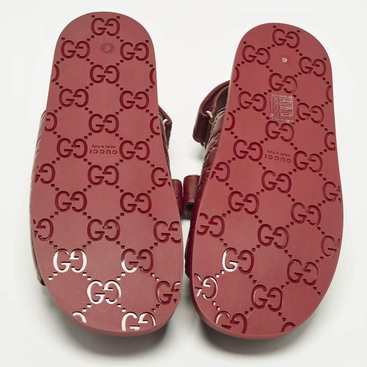 Pre Owned Gucci Double G Size 40 Burgundy Guccissima Leather Flat Sandals