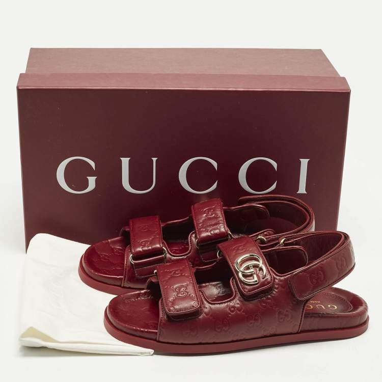 Pre Owned Gucci Double G Size 40 Burgundy Guccissima Leather Flat Sandals