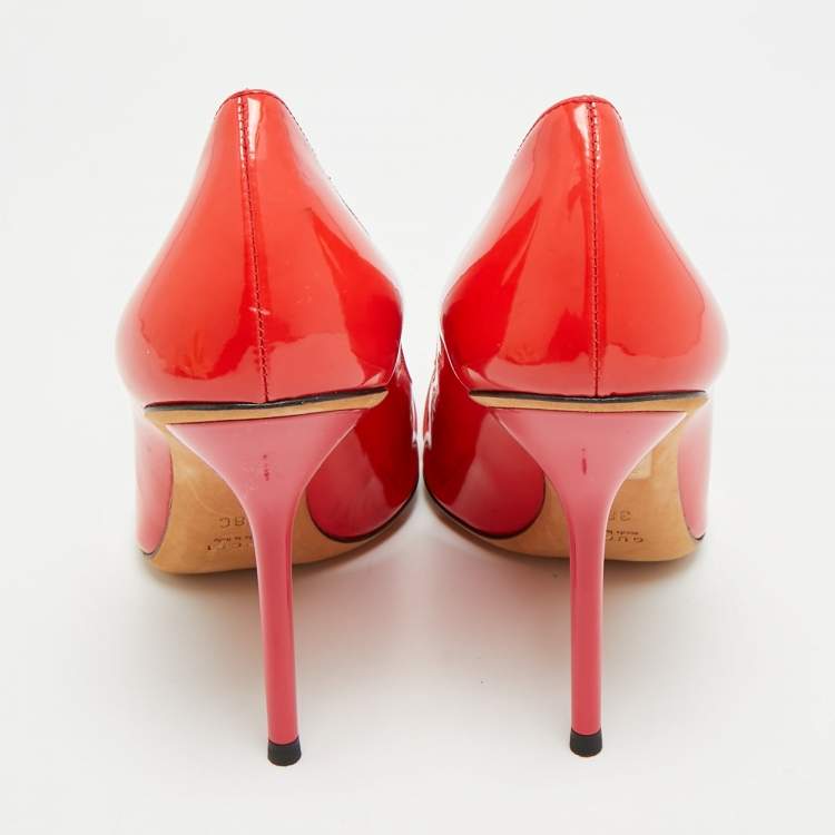 Pre Owned Gucci Horsebit Size 38 Red Patent Leather Peep Toe Pumps