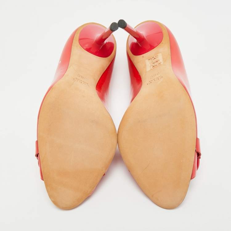 Pre Owned Gucci Horsebit Size 38 Red Patent Leather Peep Toe Pumps