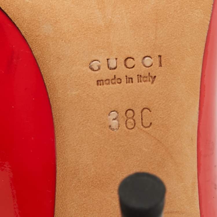 Pre Owned Gucci Horsebit Size 38 Red Patent Leather Peep Toe Pumps
