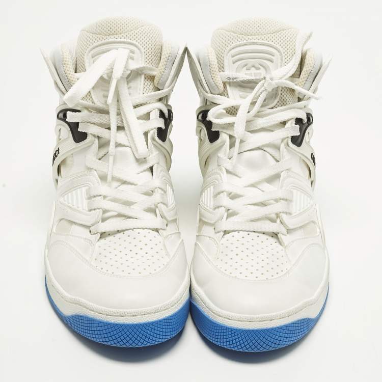 Pre Owned Gucci Basket Size 39 White Fabric and Leather High Top Sneakers