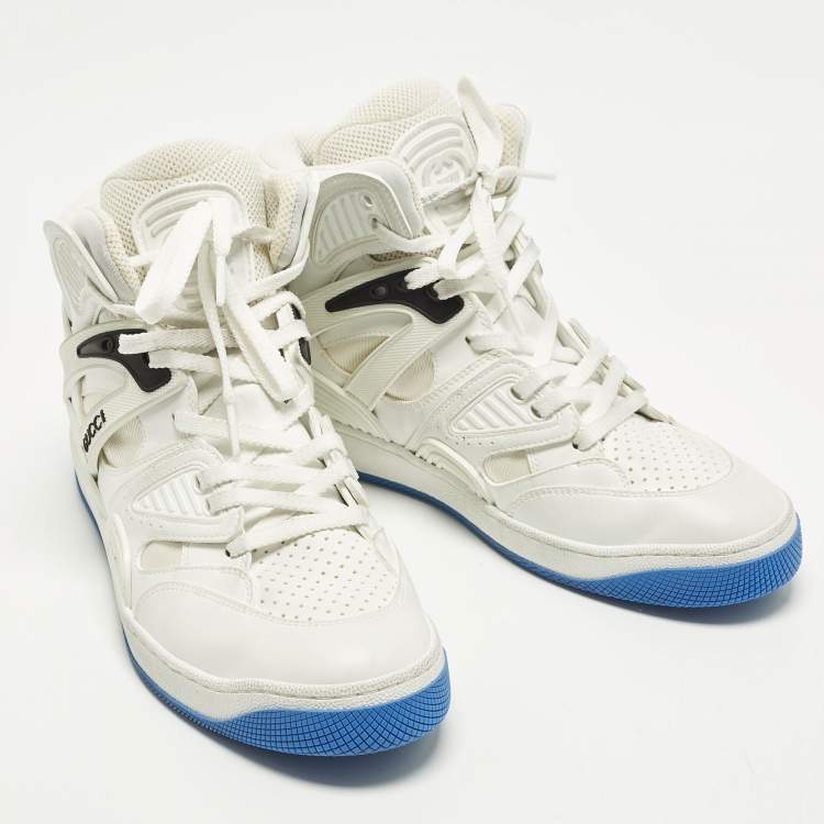 Pre Owned Gucci Basket Size 39 White Fabric and Leather High Top Sneakers