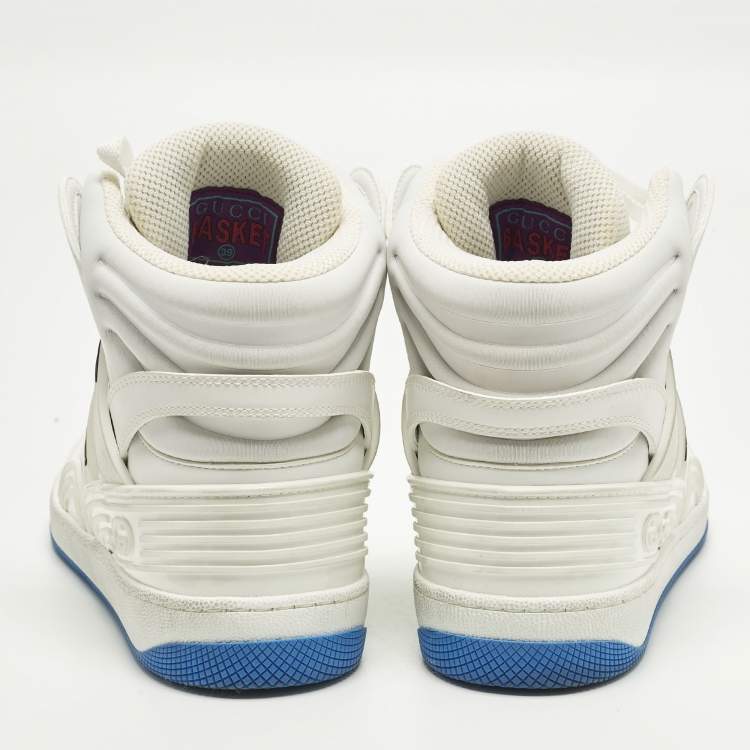 Pre Owned Gucci Basket Size 39 White Fabric and Leather High Top Sneakers