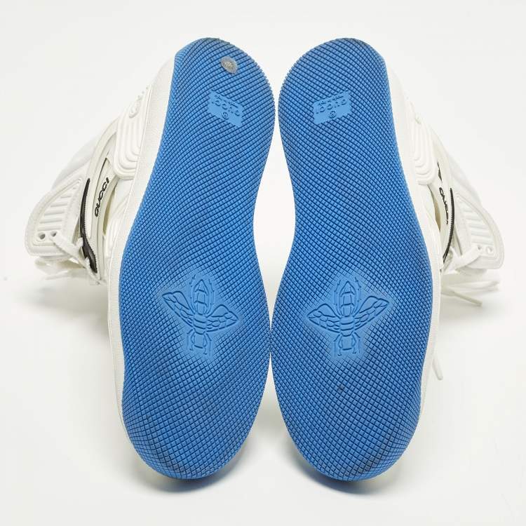 Pre Owned Gucci Basket Size 39 White Fabric and Leather High Top Sneakers