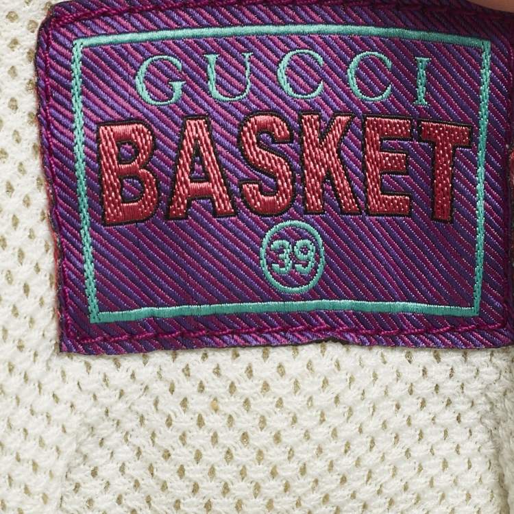 Pre Owned Gucci Basket Size 39 White Fabric and Leather High Top Sneakers