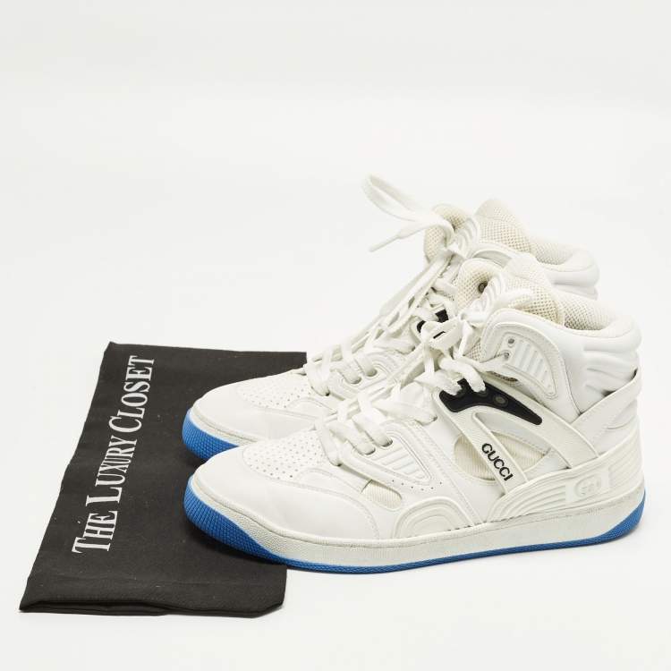 Pre Owned Gucci Basket Size 39 White Fabric and Leather High Top Sneakers