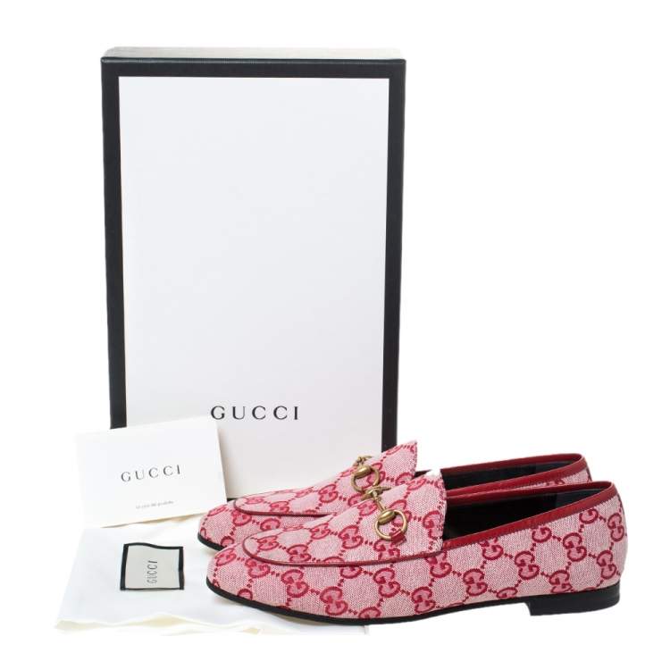Pre Owned Gucci Red/Pink GG Canvas Horsebit Slip On Loafers Size 37.5
