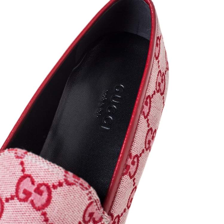 Pre Owned Gucci Red/Pink GG Canvas Horsebit Slip On Loafers Size 37.5
