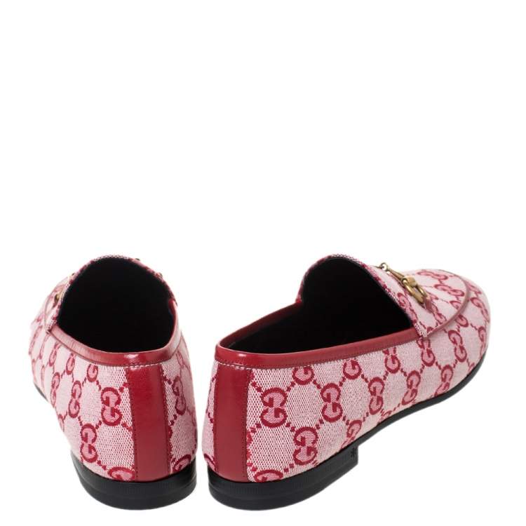 Pre Owned Gucci Red/Pink GG Canvas Horsebit Slip On Loafers Size 37.5