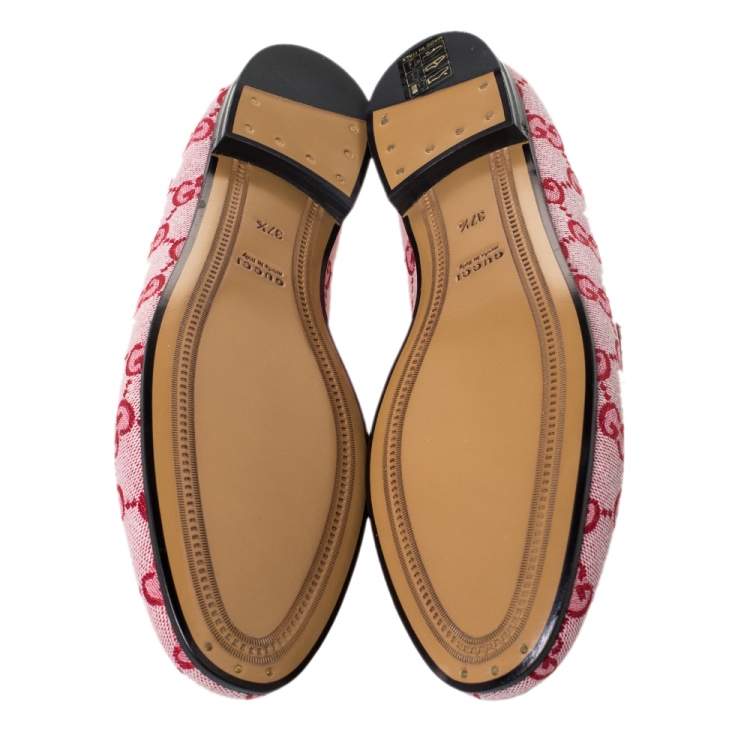 Pre Owned Gucci Red/Pink GG Canvas Horsebit Slip On Loafers Size 37.5