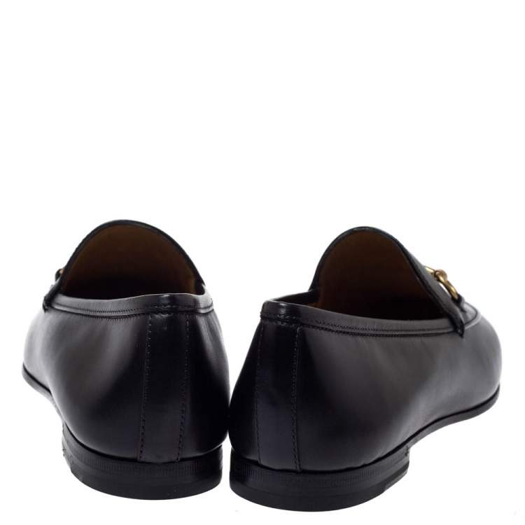 Pre Owned Gucci Black Leather Jordaan Horsebit Slip On Loafers Size 39