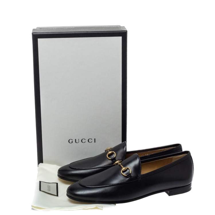 Pre Owned Gucci Black Leather Jordaan Horsebit Slip On Loafers Size 39
