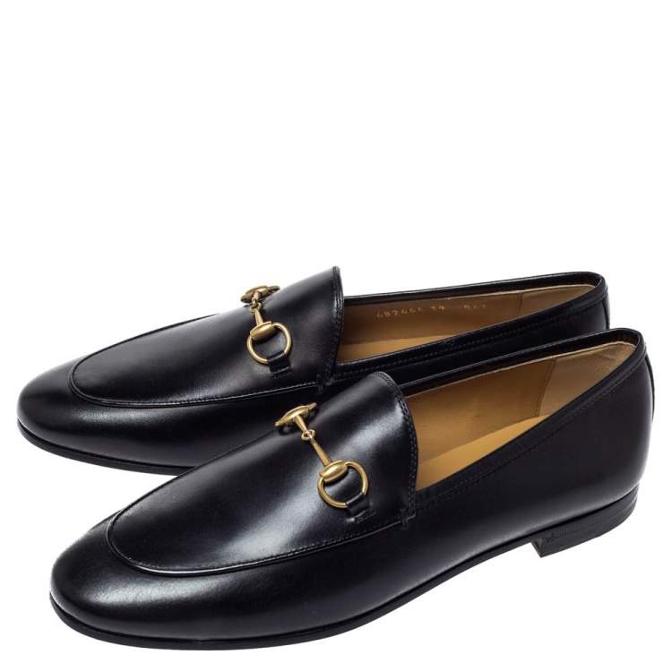 Pre Owned Gucci Black Leather Jordaan Horsebit Slip On Loafers Size 39