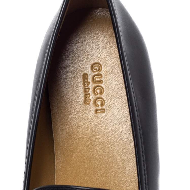 Pre Owned Gucci Black Leather Jordaan Horsebit Slip On Loafers Size 39