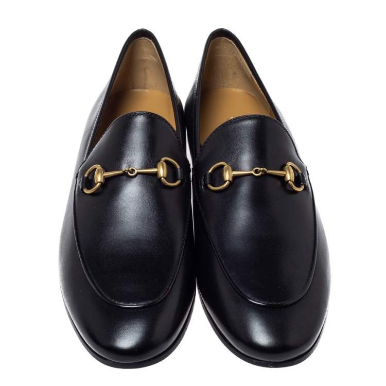Pre Owned Gucci Black Leather Jordaan Horsebit Slip On Loafers Size 39