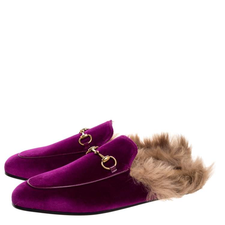 gucci velvet fur mules