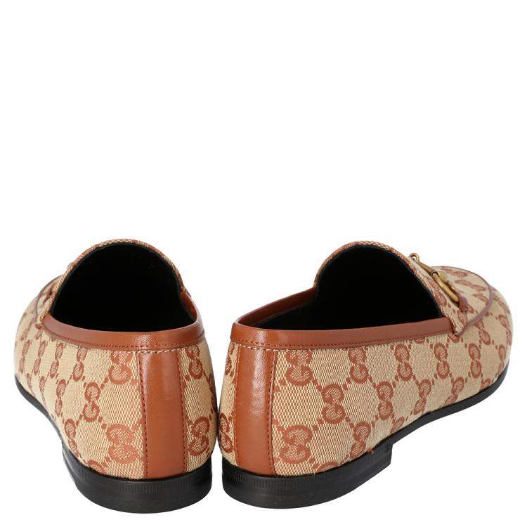 Pre Owned Gucci Beige/Brown GG Canvas Jordaan Loafers Size 36
