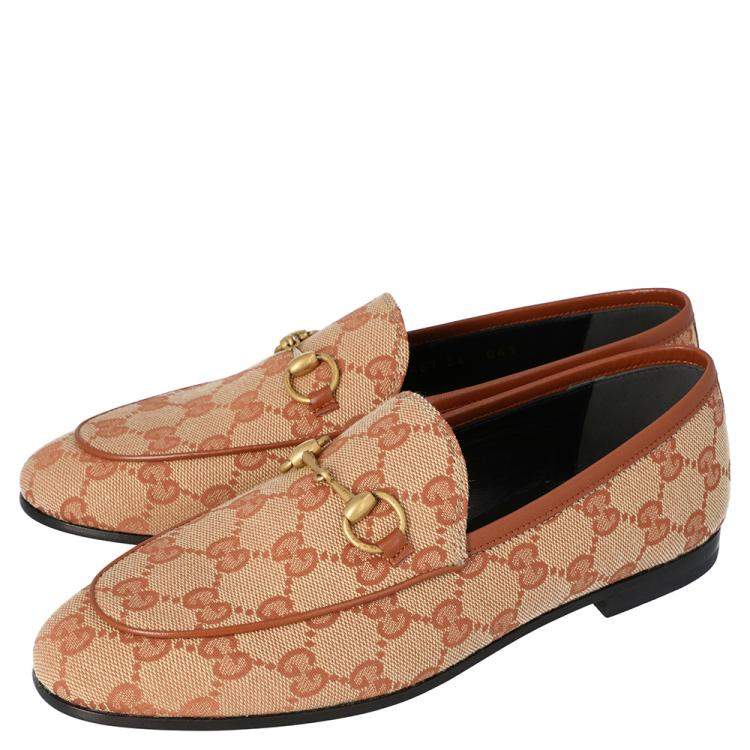 Pre Owned Gucci Beige/Brown GG Canvas Jordaan Loafers Size 36