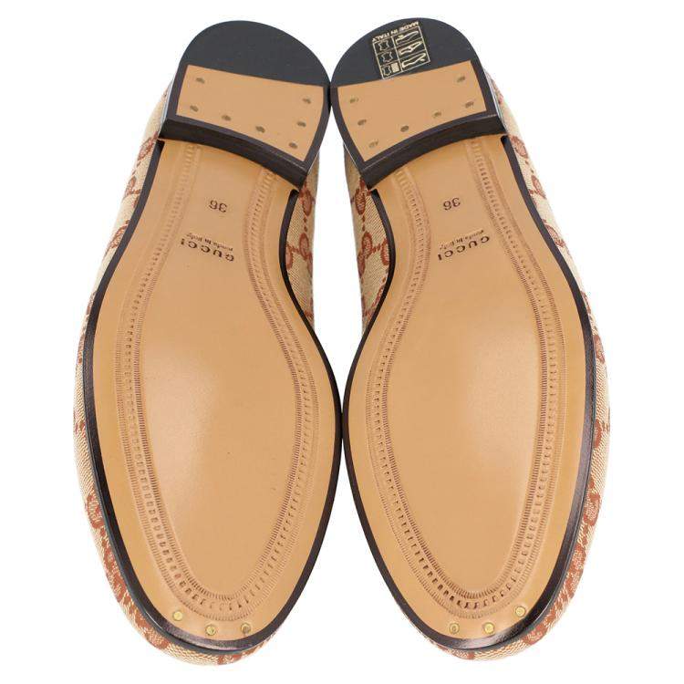 Pre Owned Gucci Beige/Brown GG Canvas Jordaan Loafers Size 36