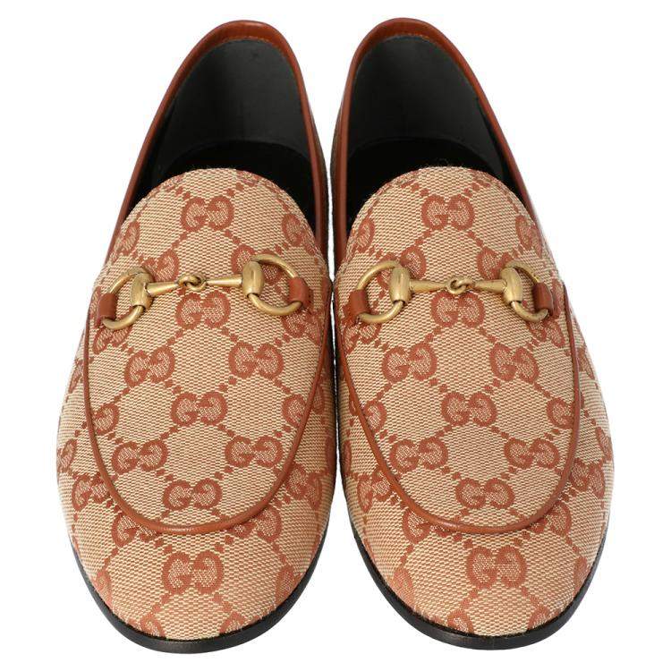 Pre Owned Gucci Beige/Brown GG Canvas Jordaan Loafers Size 40